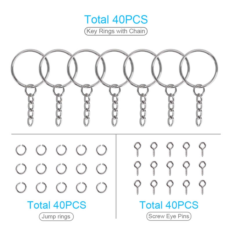 Sucrown 160PCS Keychain Making kit - 40PCS Swivel Lobster Clasp, 40PCS Key Rings with Chain, 40pcs Jump Rings and 40pcs Screw Eye Pins for Keychain Lanyard, Crafts and Jewelry Making - Image 3